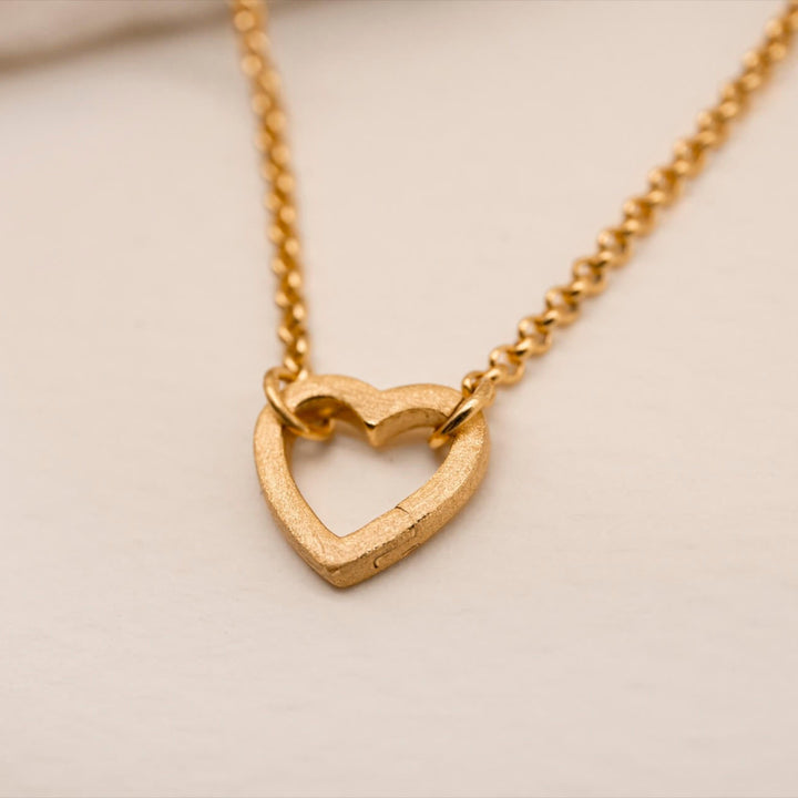 Brushed Gold Vermeil Heart Connector Pendant Necklace - Claire Hill Designs 