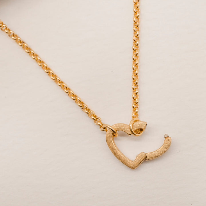 Brushed Gold Vermeil Heart Connector Pendant Necklace - open clasp Claire Hill Designs  