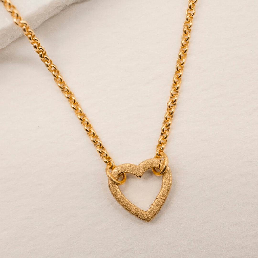Brushed Gold Vermeil Heart Connector Pendant Necklace - Claire Hill Designs 