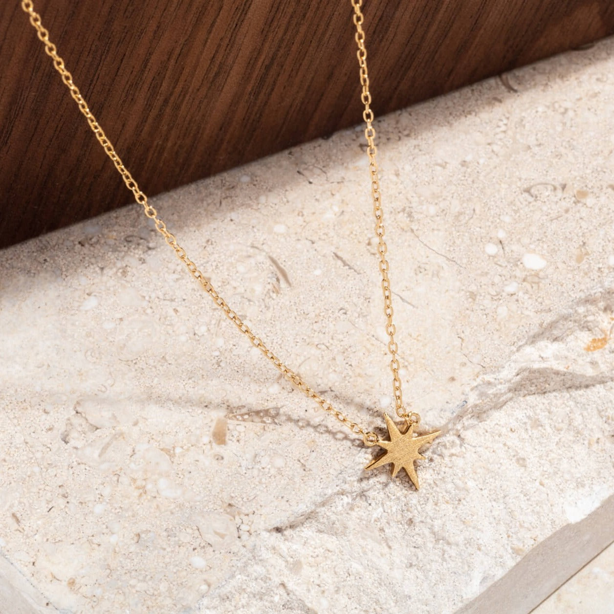 18k gold vermeil brushed north star necklace