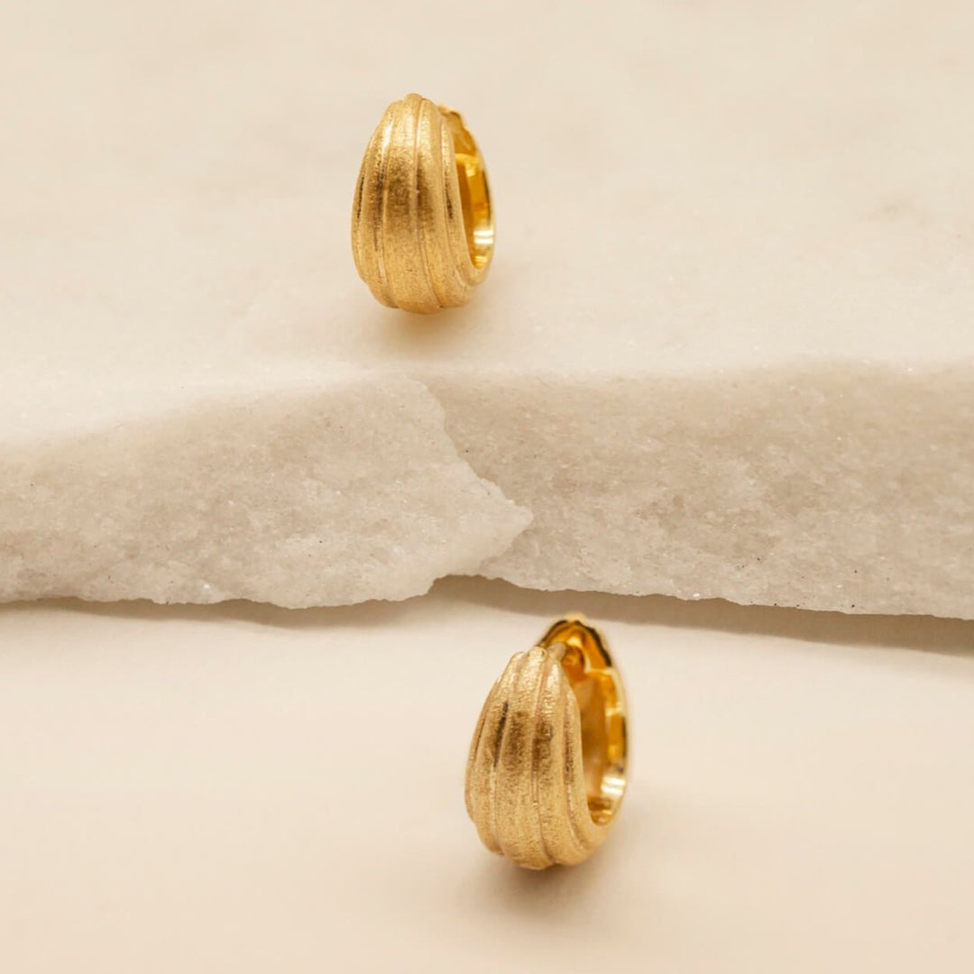 Ridged Chunky Gold Huggie Hoops