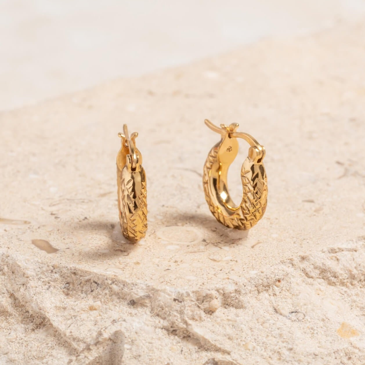  Chunky diamond cut 18k gold vermeil hoop earrings