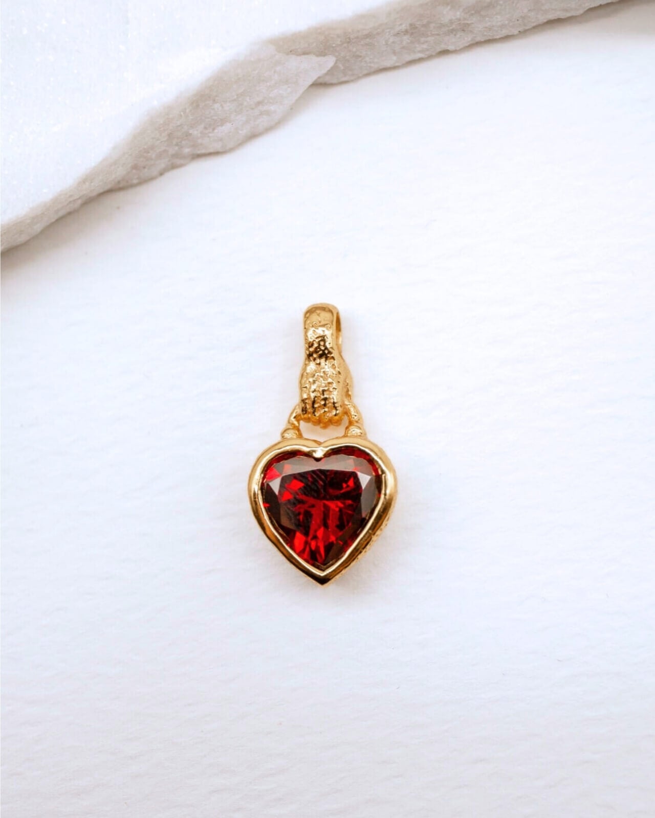 Garnet Heart in Hand Gold Charm Pendant