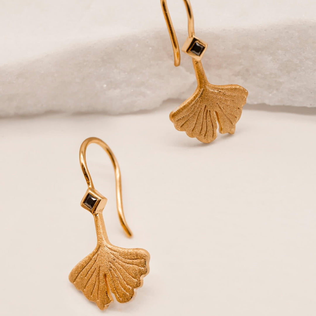 Gingko gold leaf drop earrings 