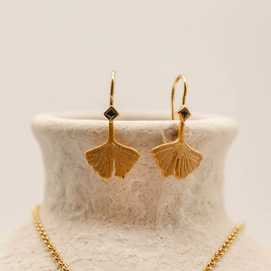 Gingko gold leaf drop earrings 