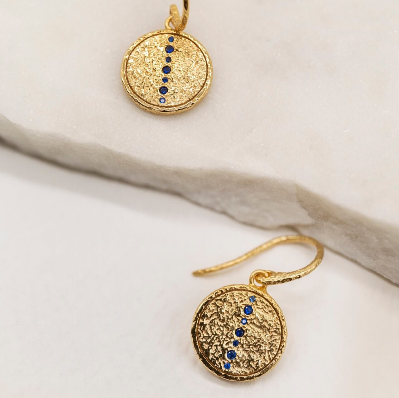 Sapphire Gold Coin Pendant Earrings