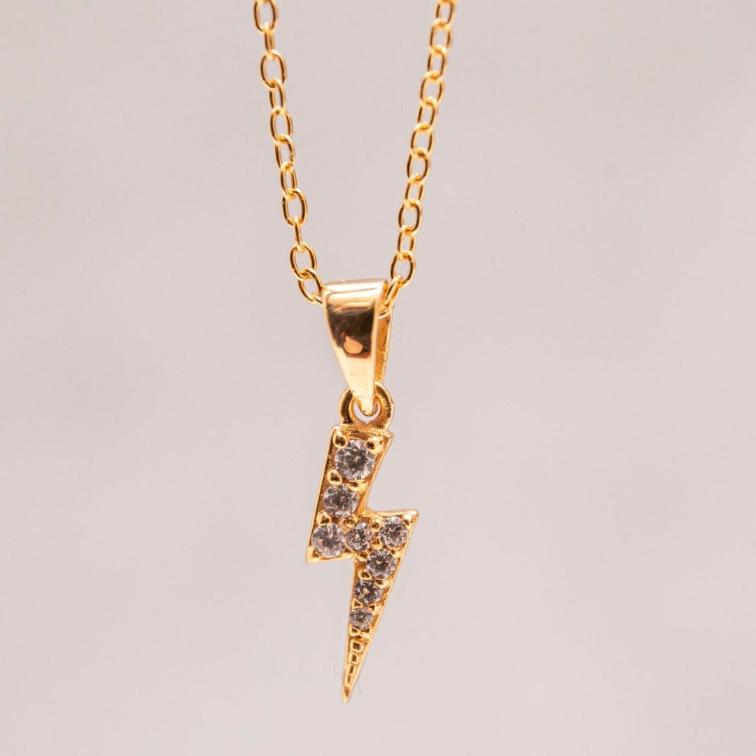 Sparkly Gold Lightning Bolt Charm Necklace