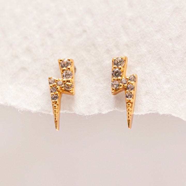 Sparkly Gold Lightning Bolt Stud Earrings 