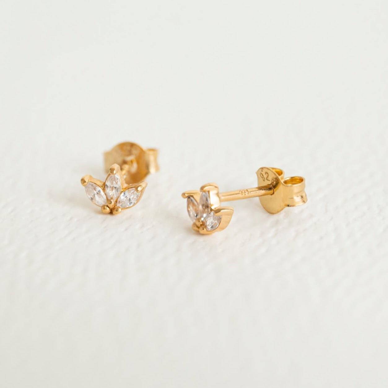 Sparkly Marquise Fan Gold Stud Earrings