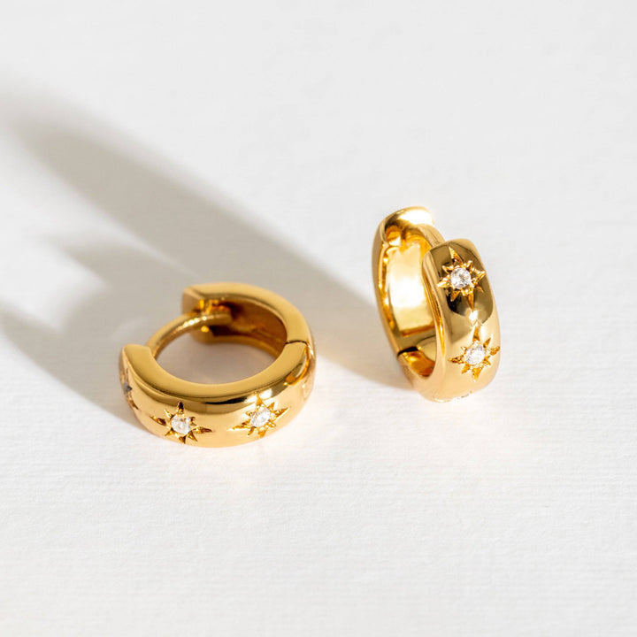 Sparkly Star Gold Huggie Hoop Earrings