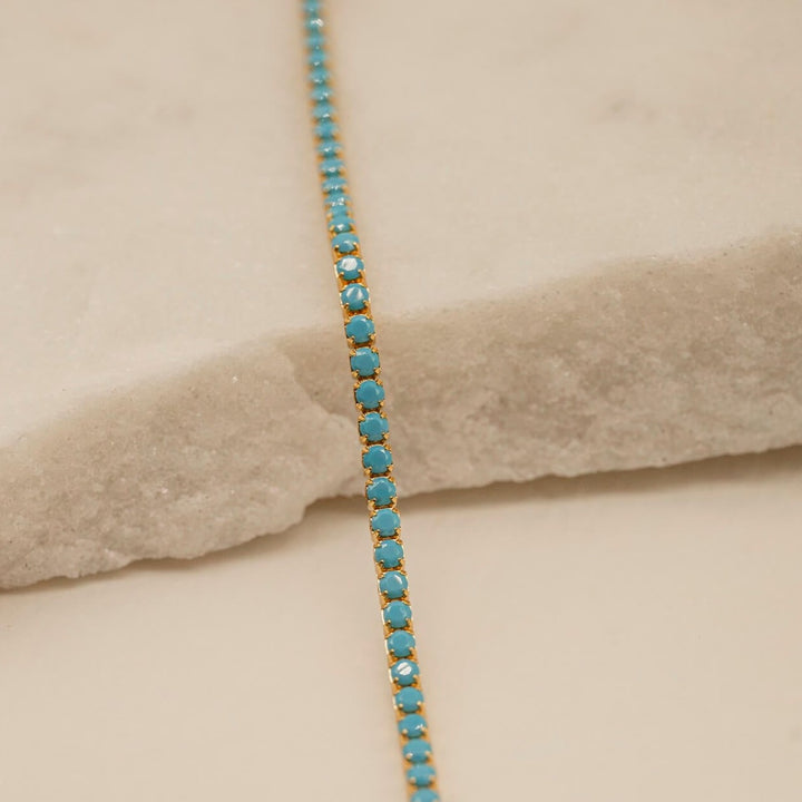 Turquoise and 18k Gold Vermeil Dainty Tennis Bracelet Close Up