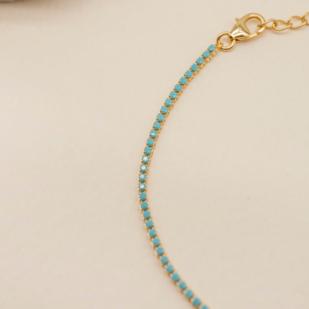 Turquoise and 18k gold vermeil dainty tennis bracelet - close-up