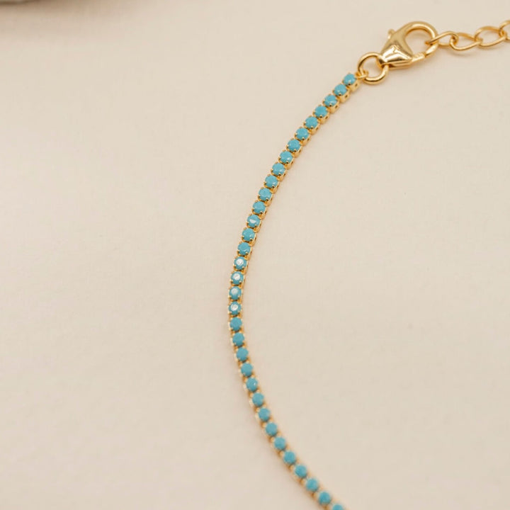 Turquoise and 18k gold vermeil dainty tennis bracelet - close-up