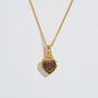 Garnet Heart in Hand Gold Charm Necklace
