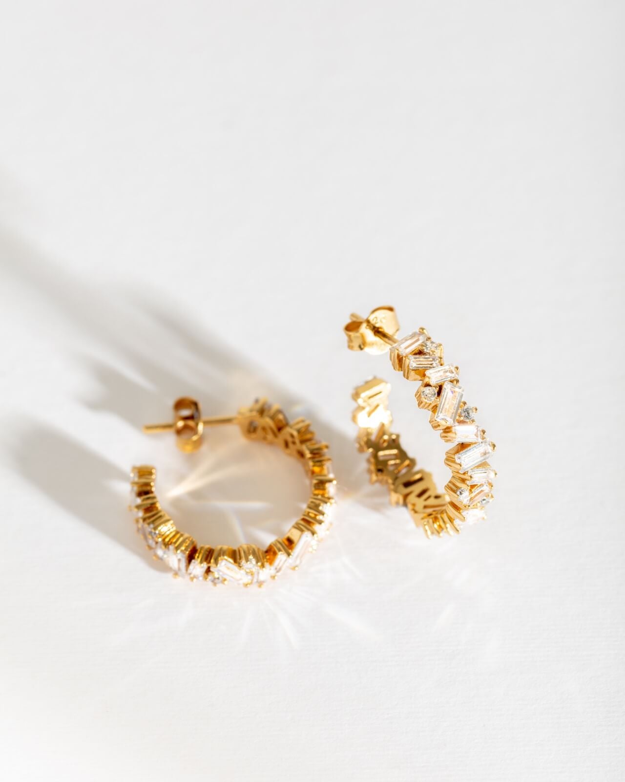 Sparkly Gold Baguette Hoop Earrings