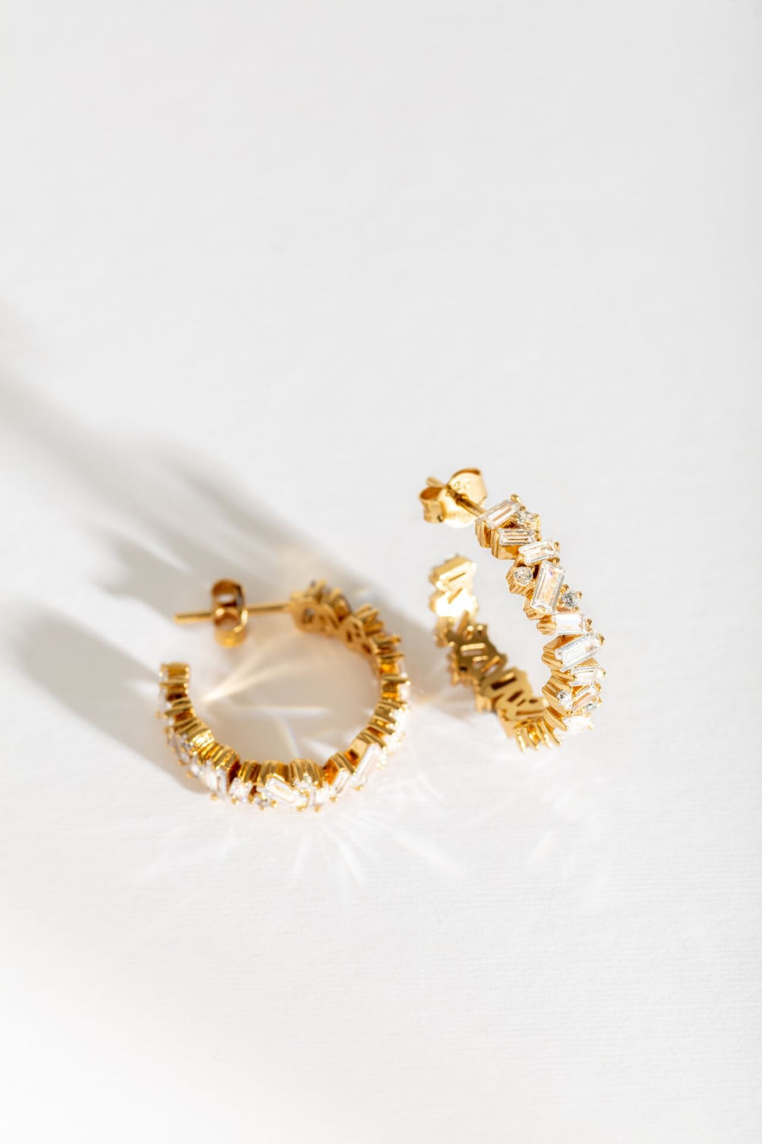 Sparkly Gold Baguette Hoop Earrings