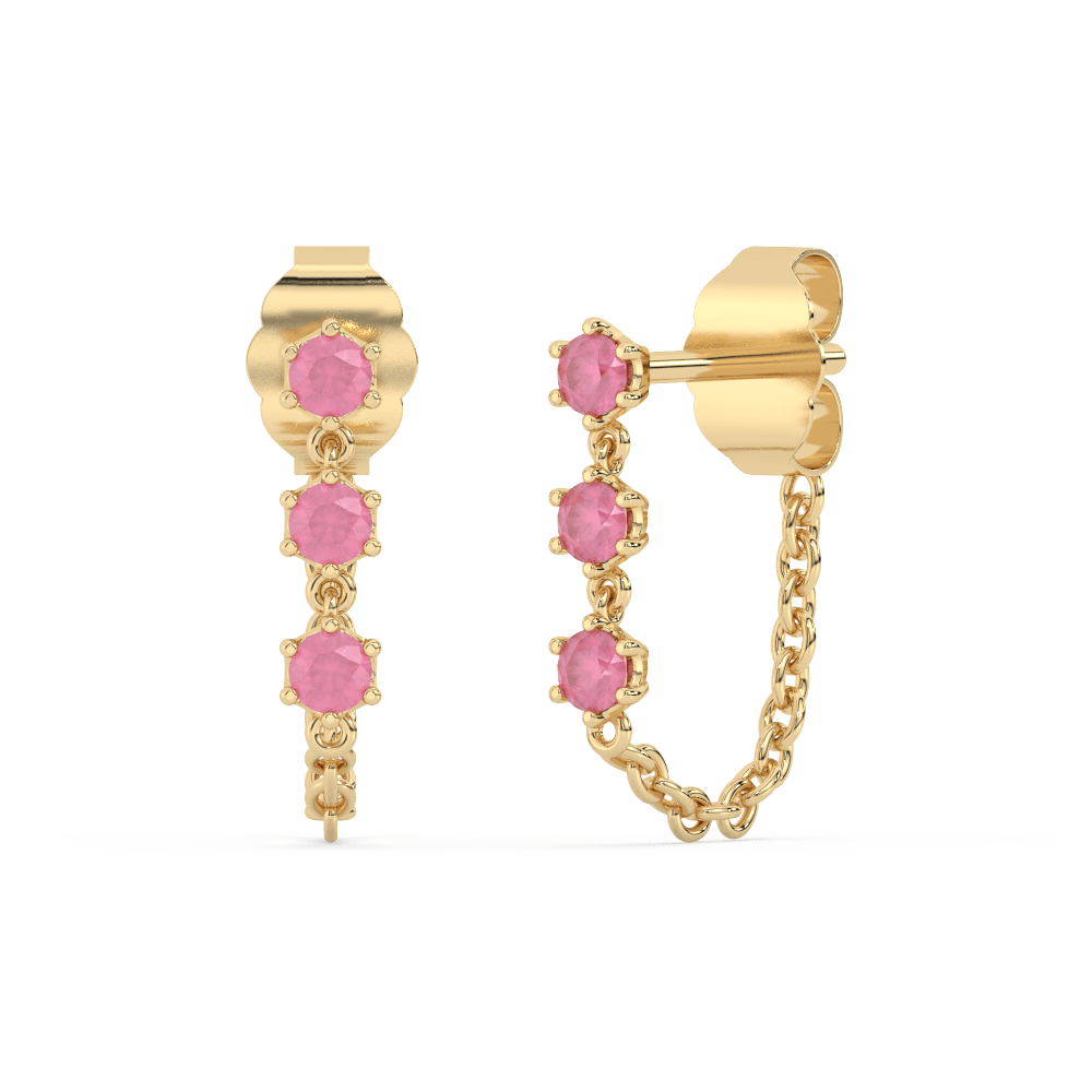 Pink Ruby 9ct Solid Gold Chain Stud Earrings