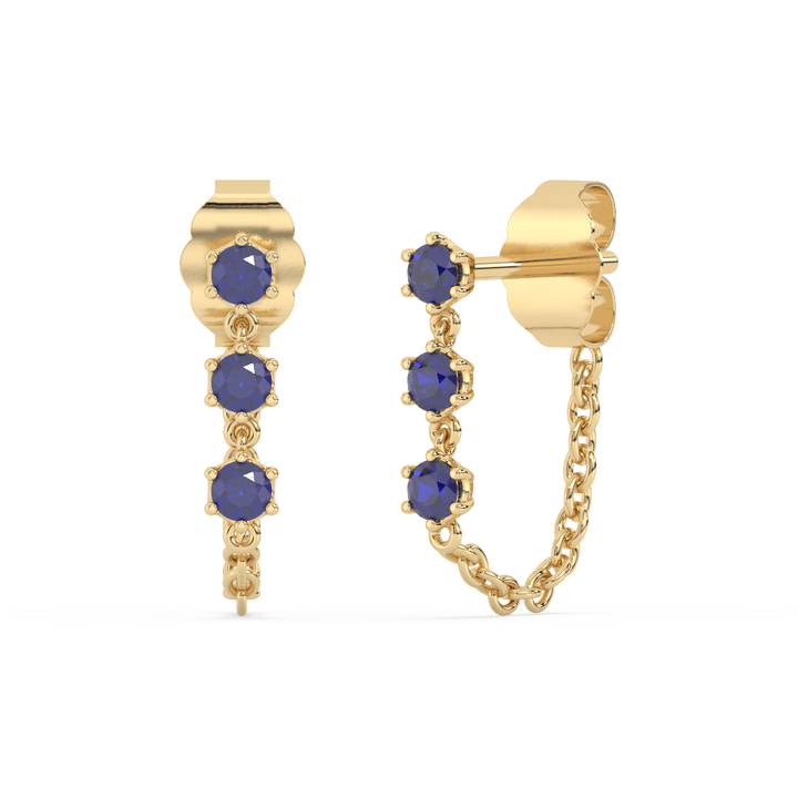 Sapphire and 9ct Solid Gold Chain Stud Earring