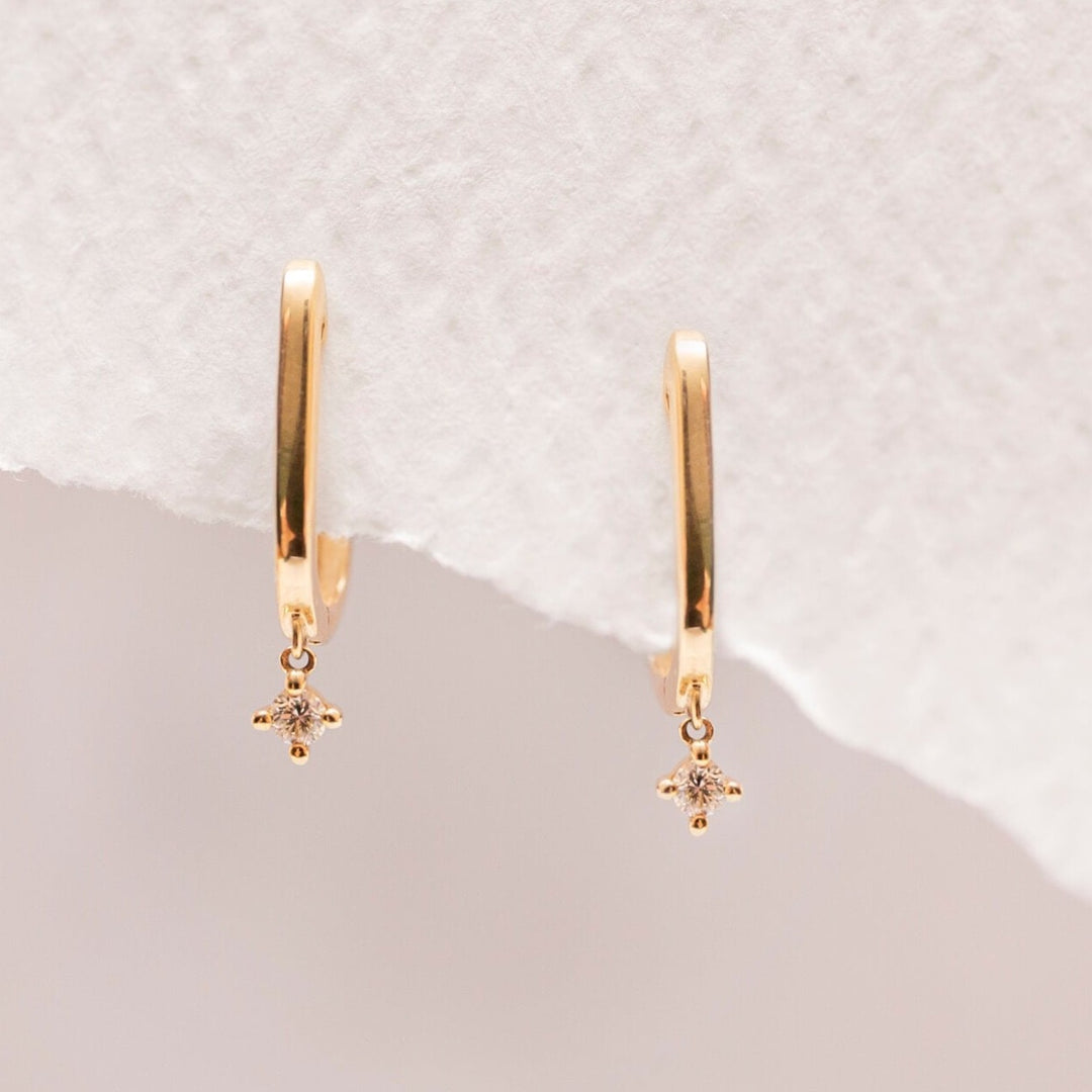 9ct Solid Gold Oval Huggie Hoop Earrings with Diamond