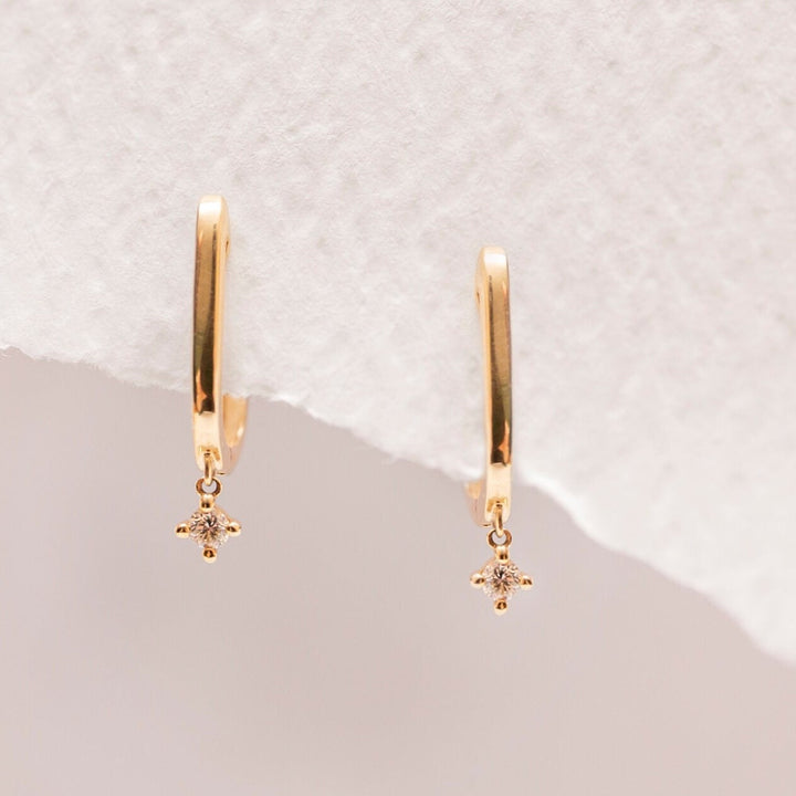 9ct Solid Gold Oval Huggie Hoop Earrings with Diamond
