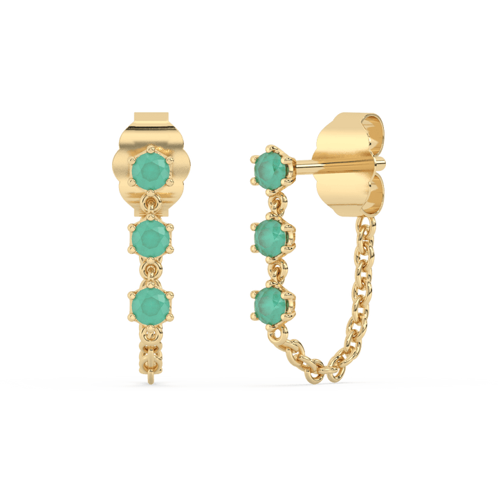 Emerald and 9ct Solid Gold Chain Stud Earrings