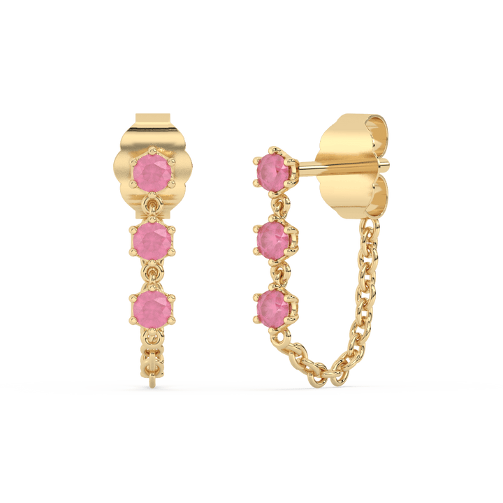 Pink Ruby and 9ct Solid Gold Chain Stud Earrings