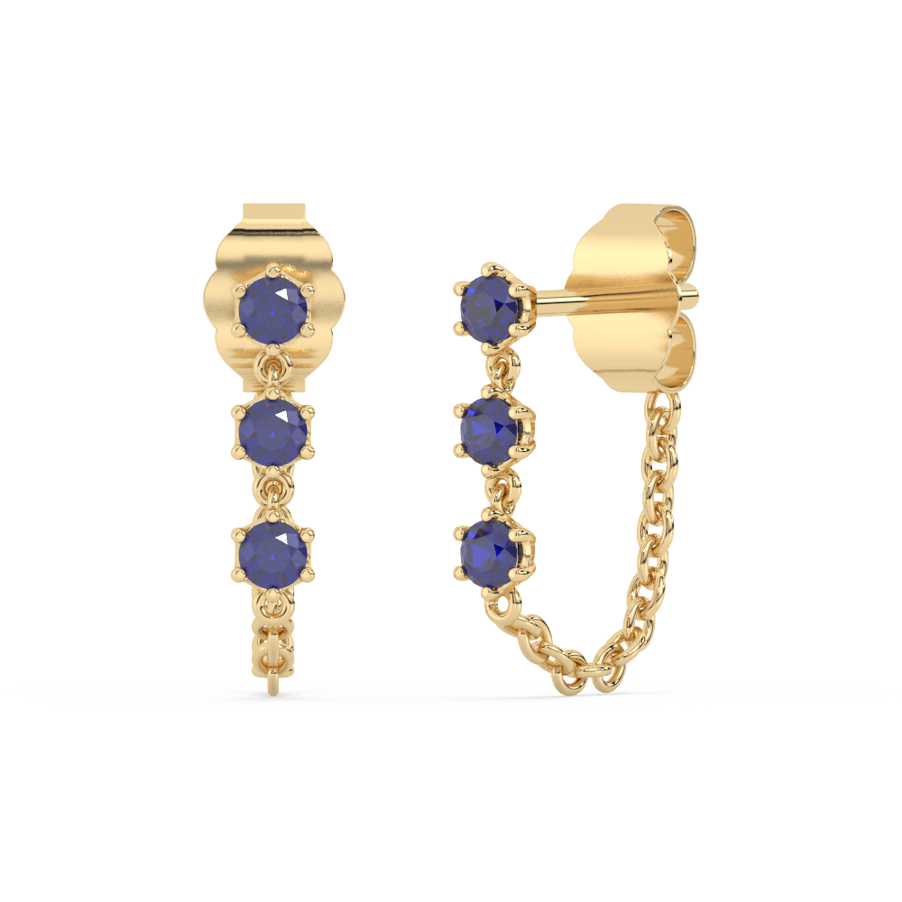 Sapphire and 9ct Solid Gold Chain Stud Earring
