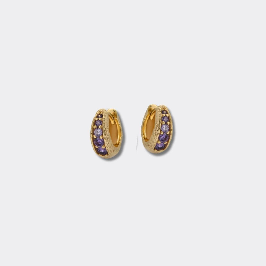 Amethyst Antique Gold Huggie Hoop Earrings