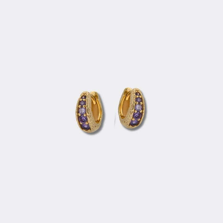 Amethyst Antique Gold Huggie Hoop Earrings