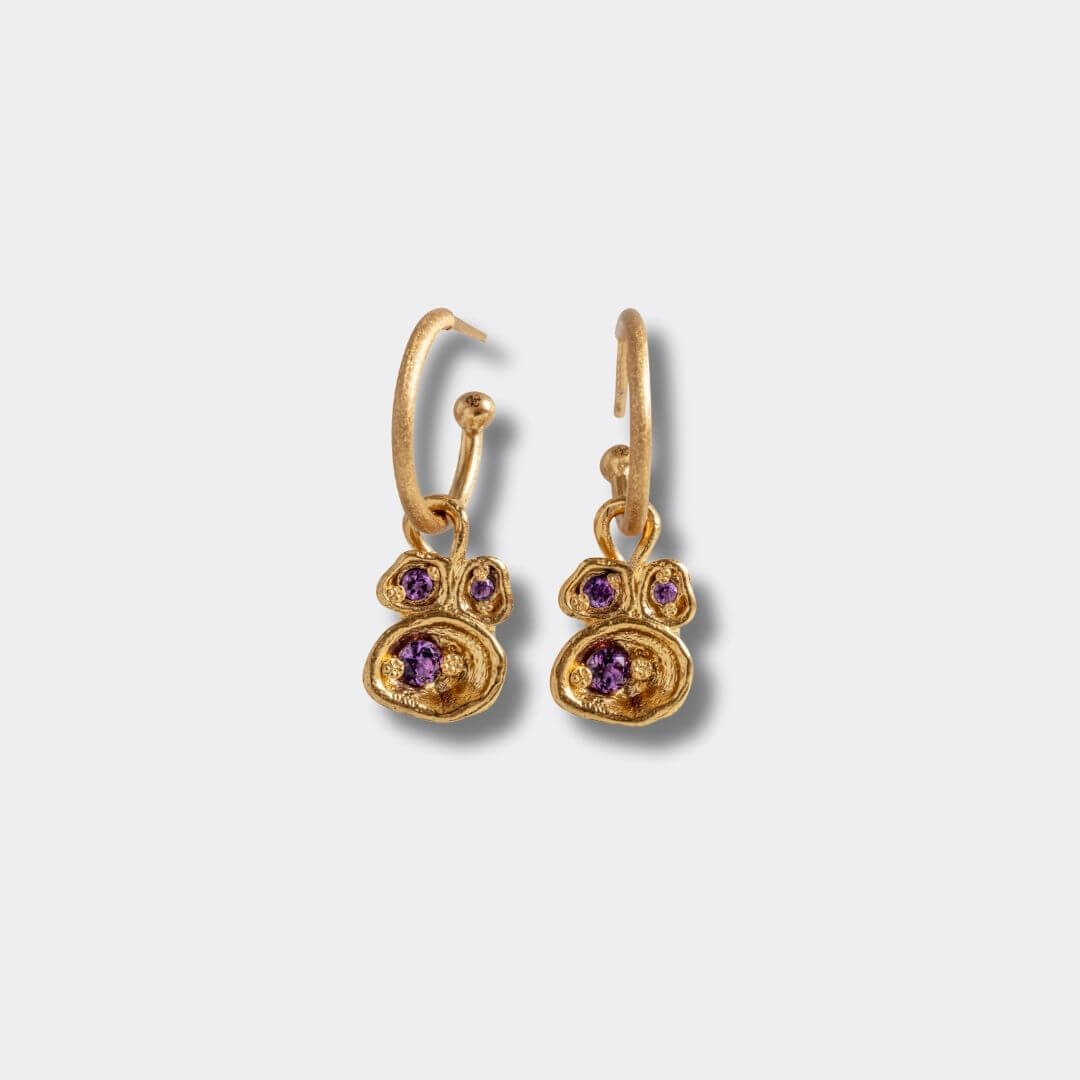 Amethyst Gold Lichen Hoop Earrings