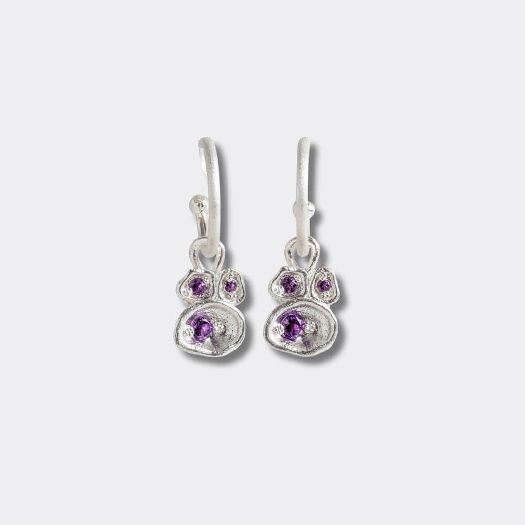 Amethyst Silver Lichen Hoop Earrings