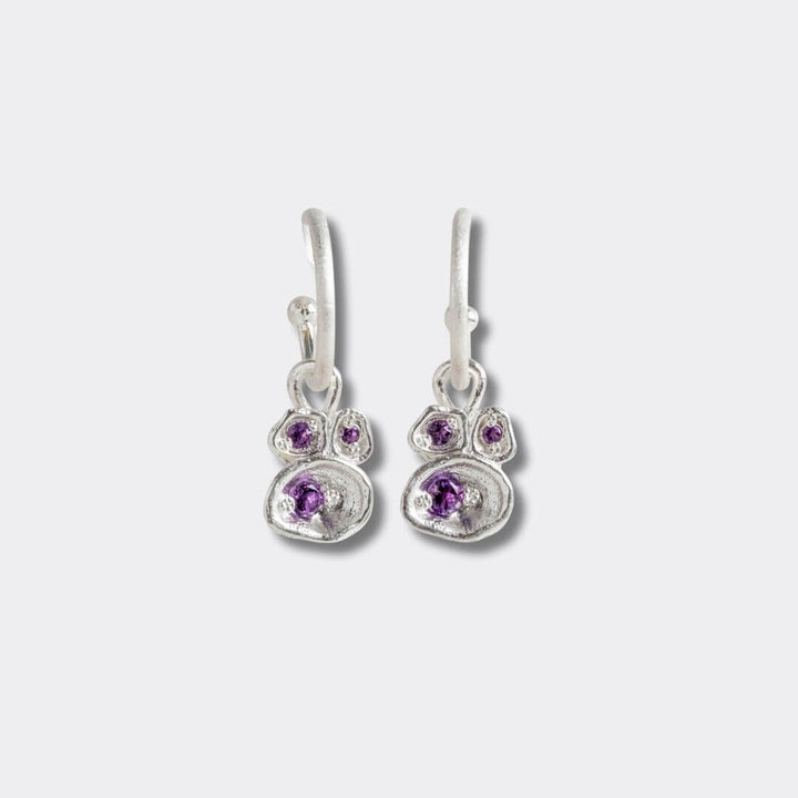 Amethyst Silver Lichen Hoop Earrings