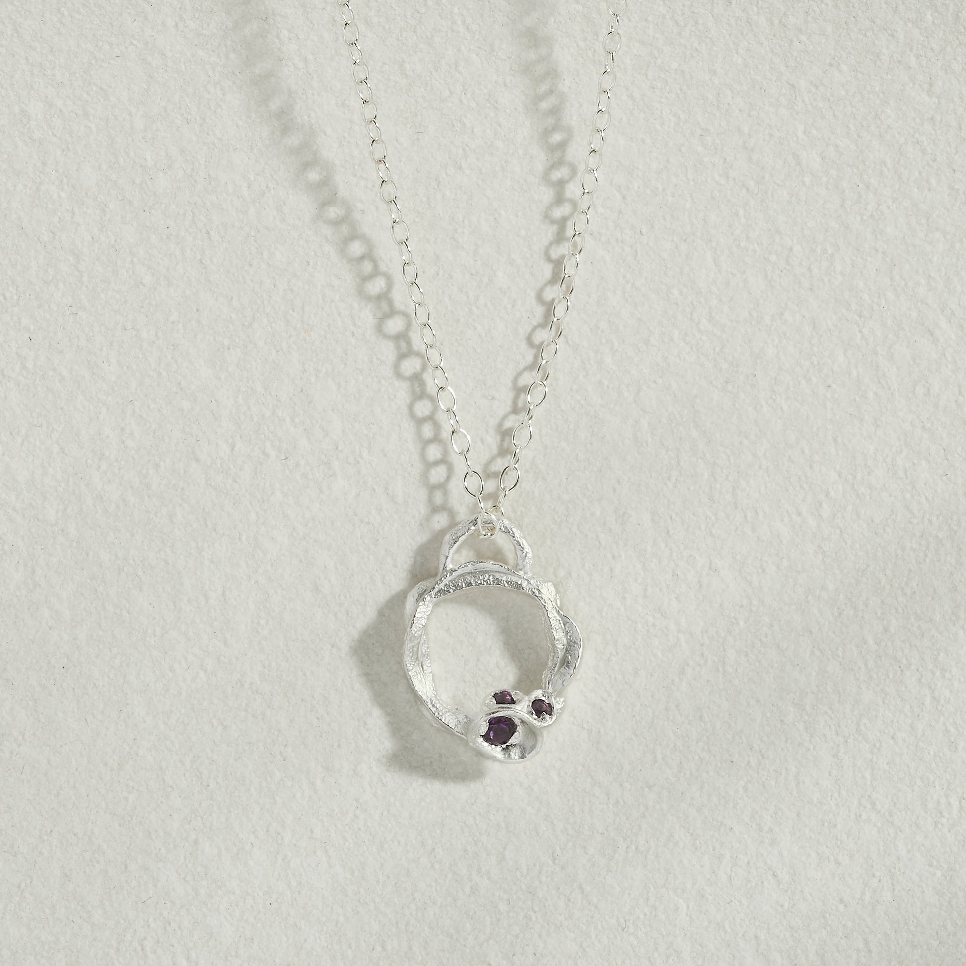 Amethyst Silver Circle Necklace (Small)