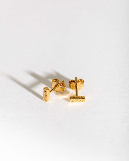 Antique-Textured Gold Bar Stud Earrings