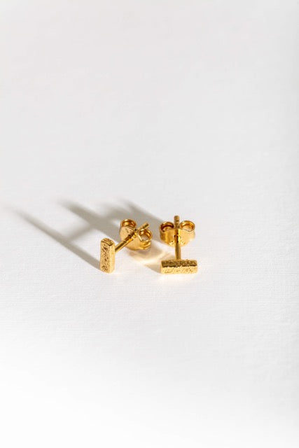 Antique-Textured Gold Bar Stud Earrings