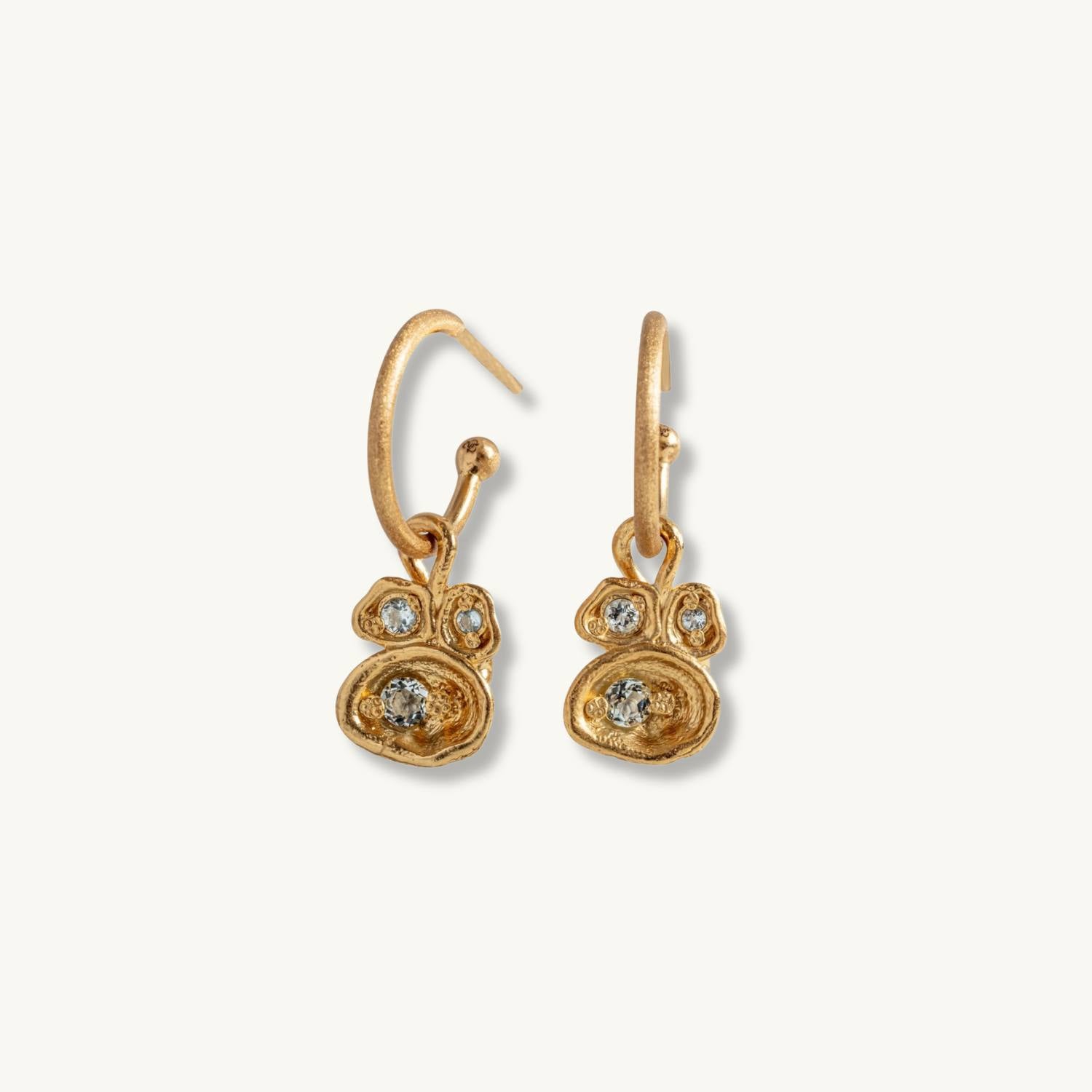 Aquamarine Gold Lichen Hoop Earrings