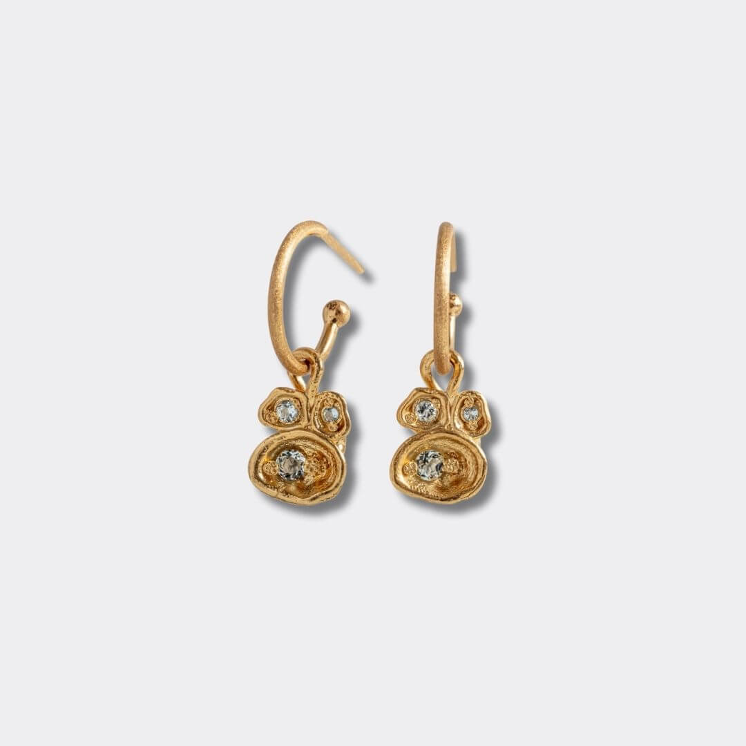 Aquamarine Gold Lichen Hoop Earrings