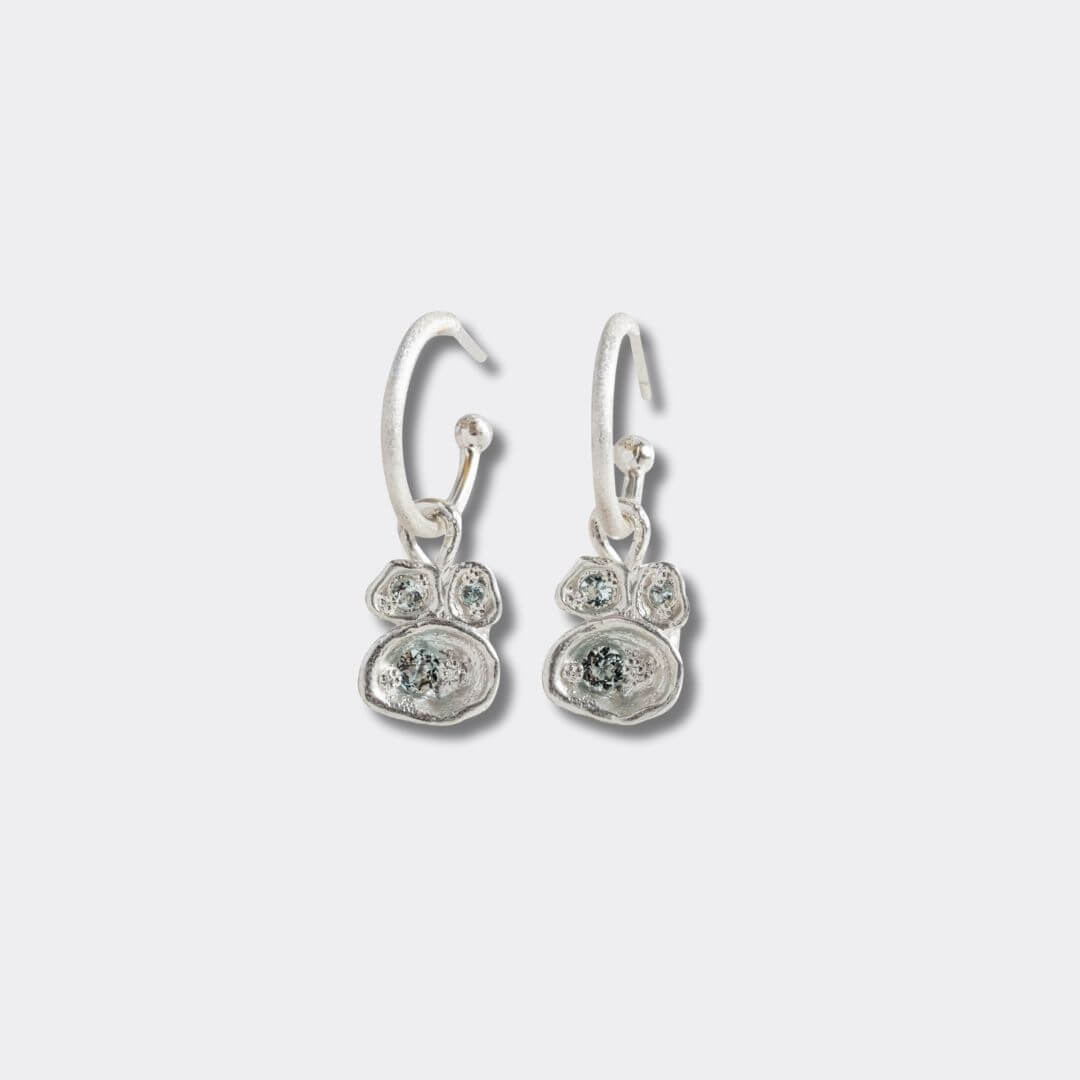 Aquamarine Silver Lichen Hoop Earrings