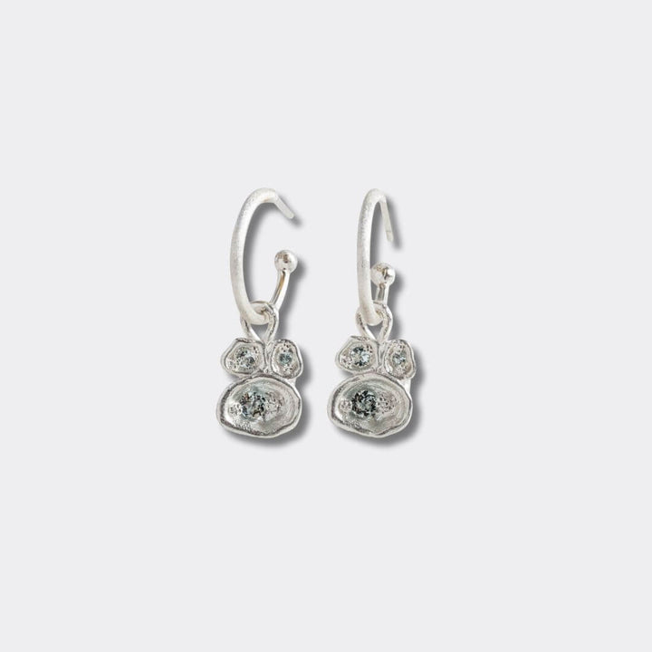 Aquamarine Silver Lichen Hoop Earrings
