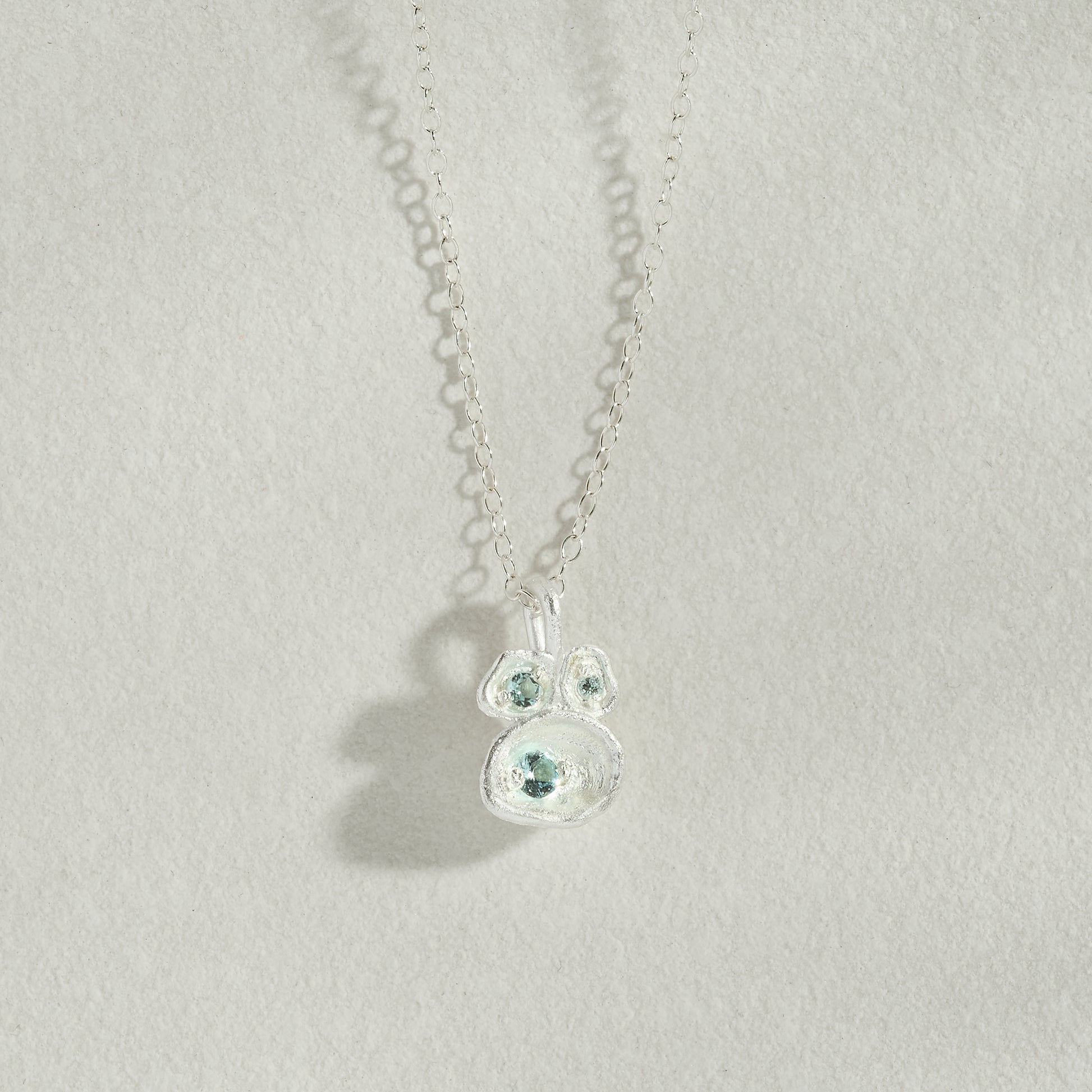 Aquamarine and Silver Lichen Pendant Necklace