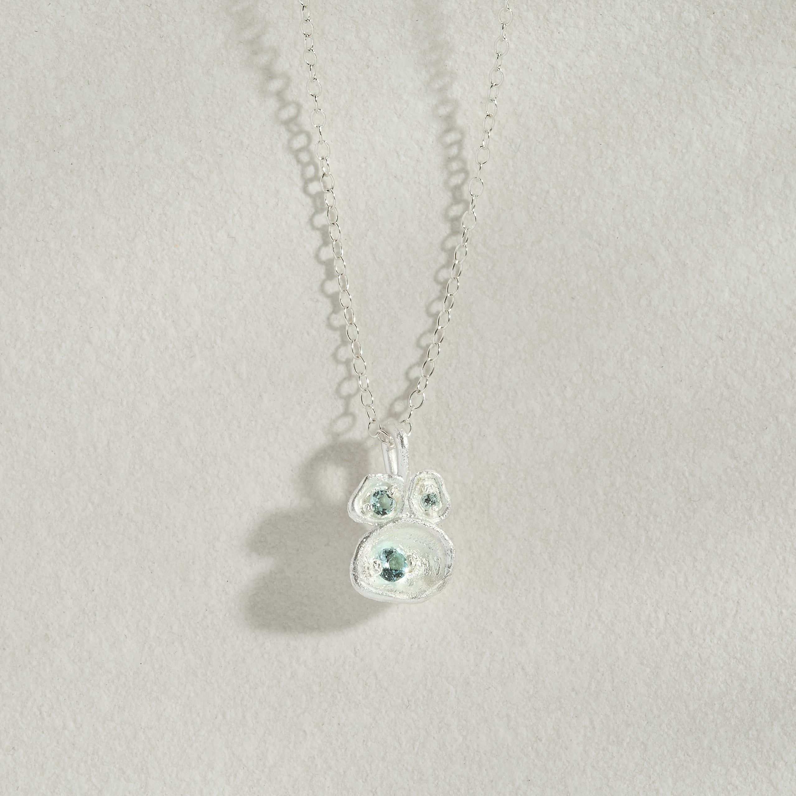 Aquamarine and Silver Lichen Pendant Necklace