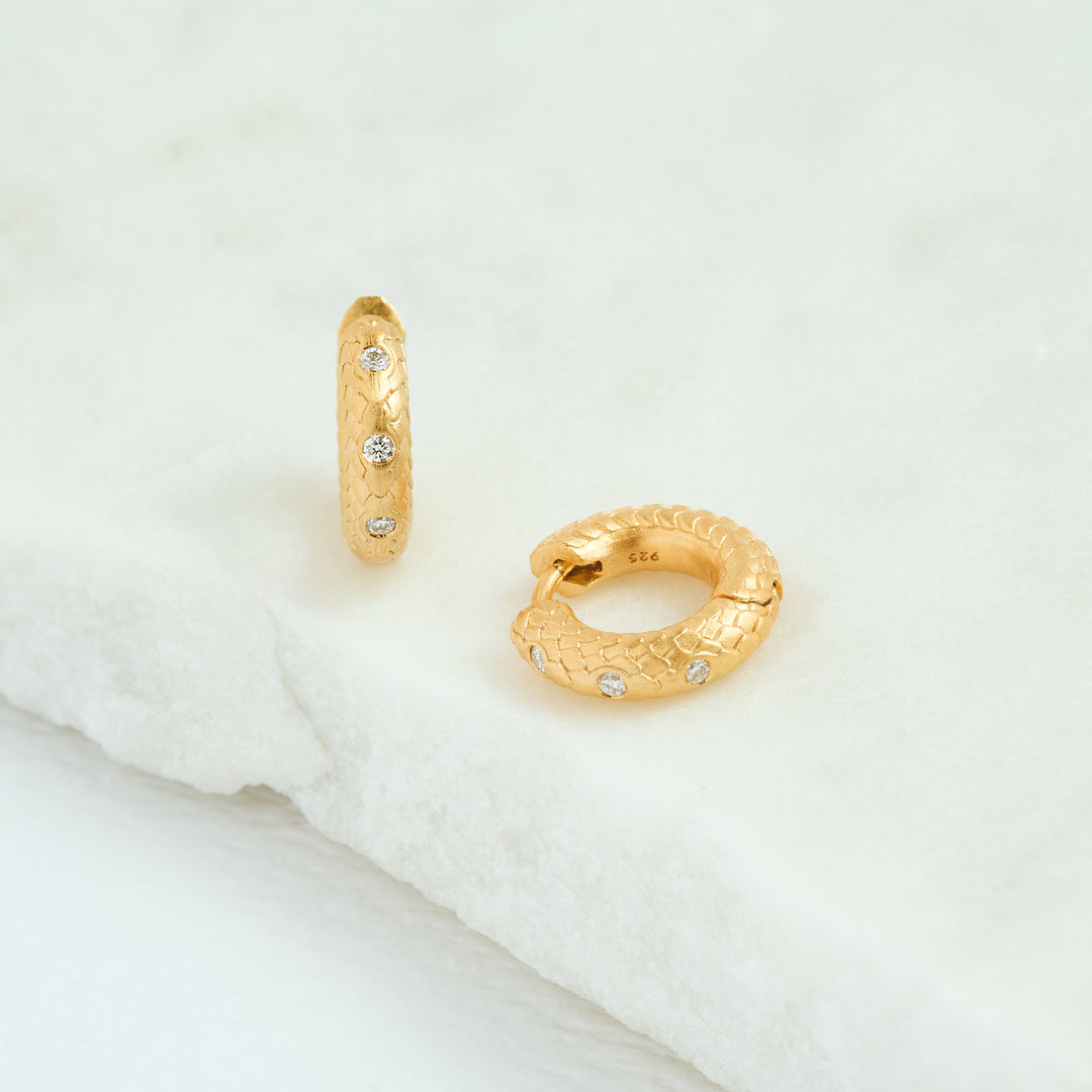 Diamond Art Deco Gold Huggie  Earrings