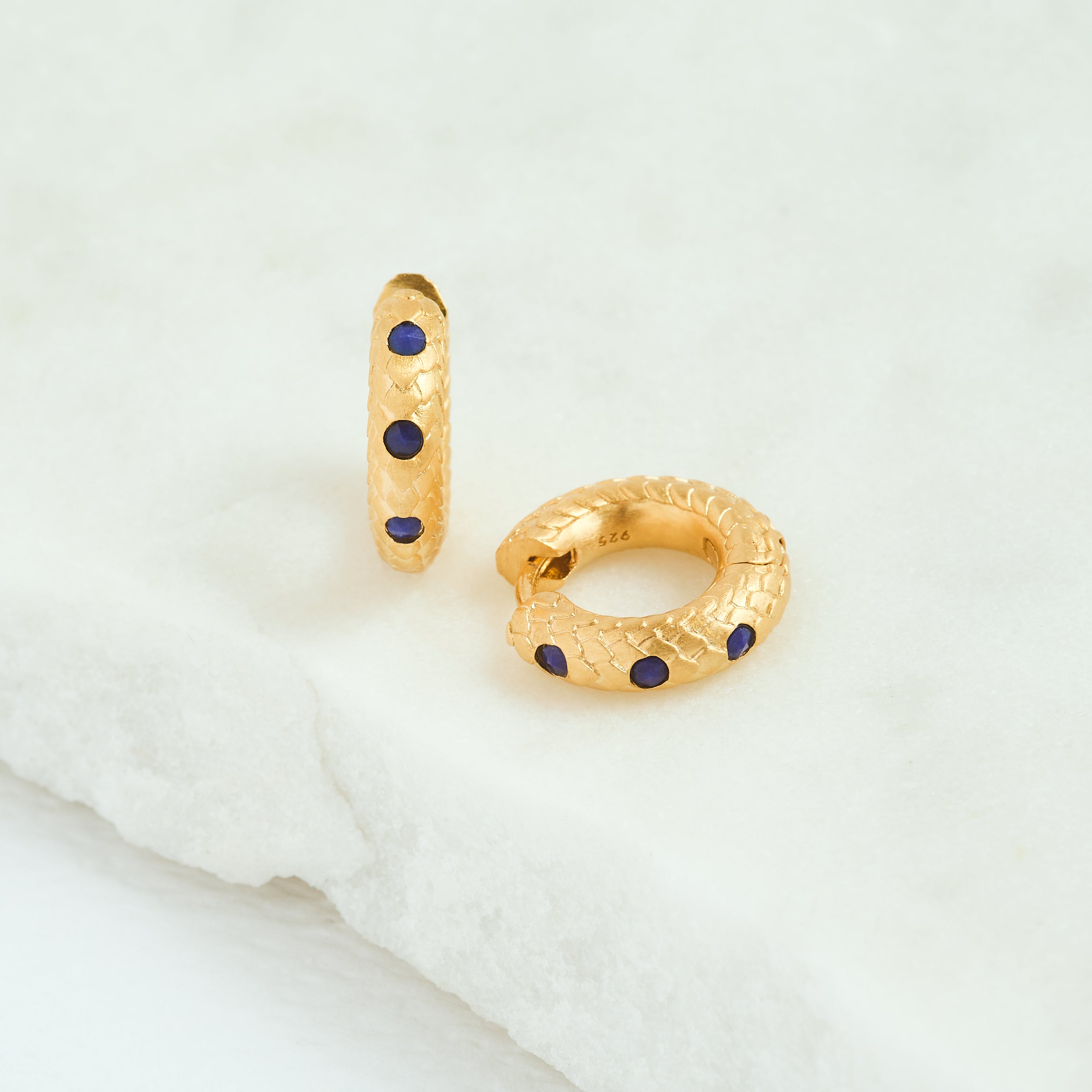 Art Deco Lapis Lazuli Gold Huggie Earrings