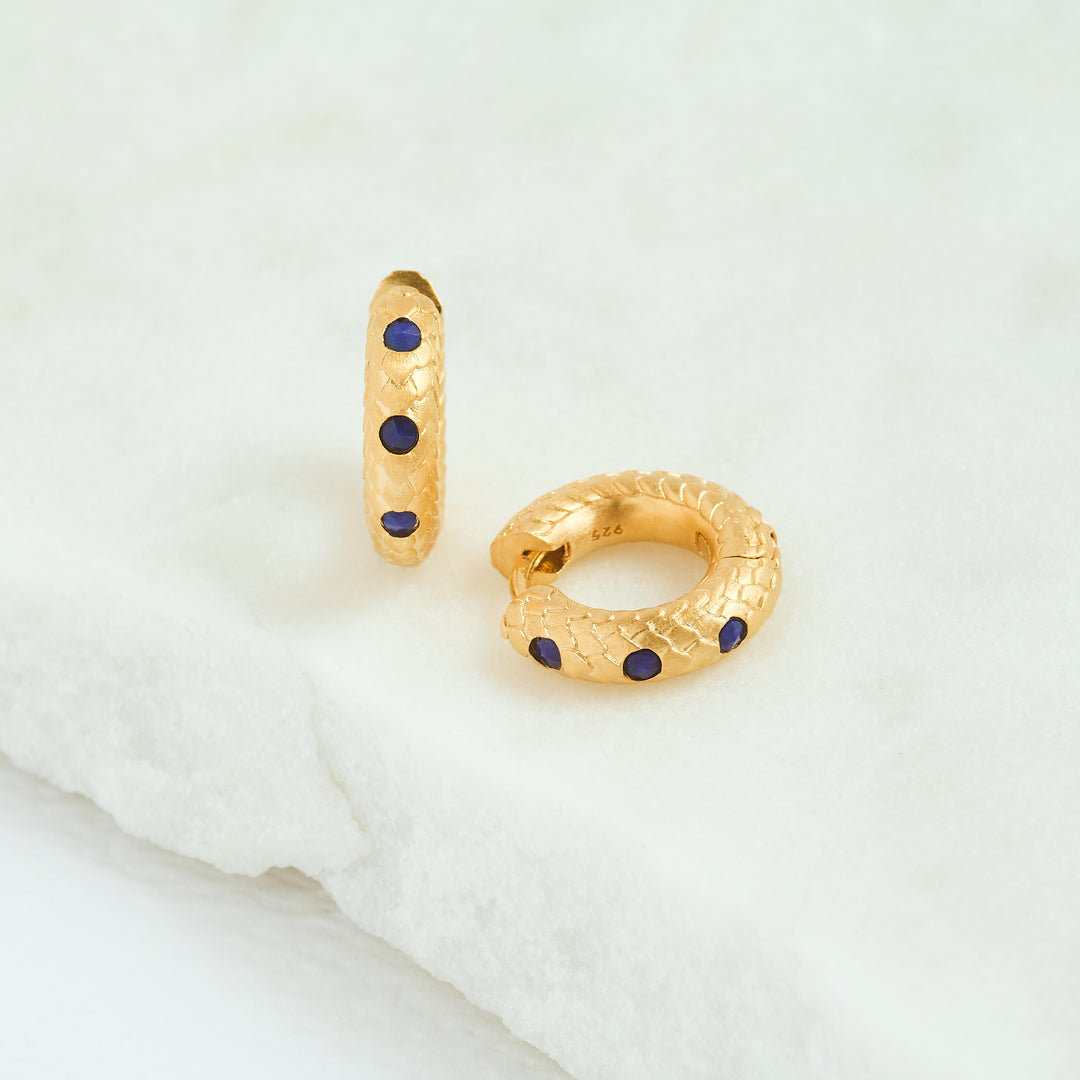 Art Deco Lapis Lazuli Gold Huggie Earrings