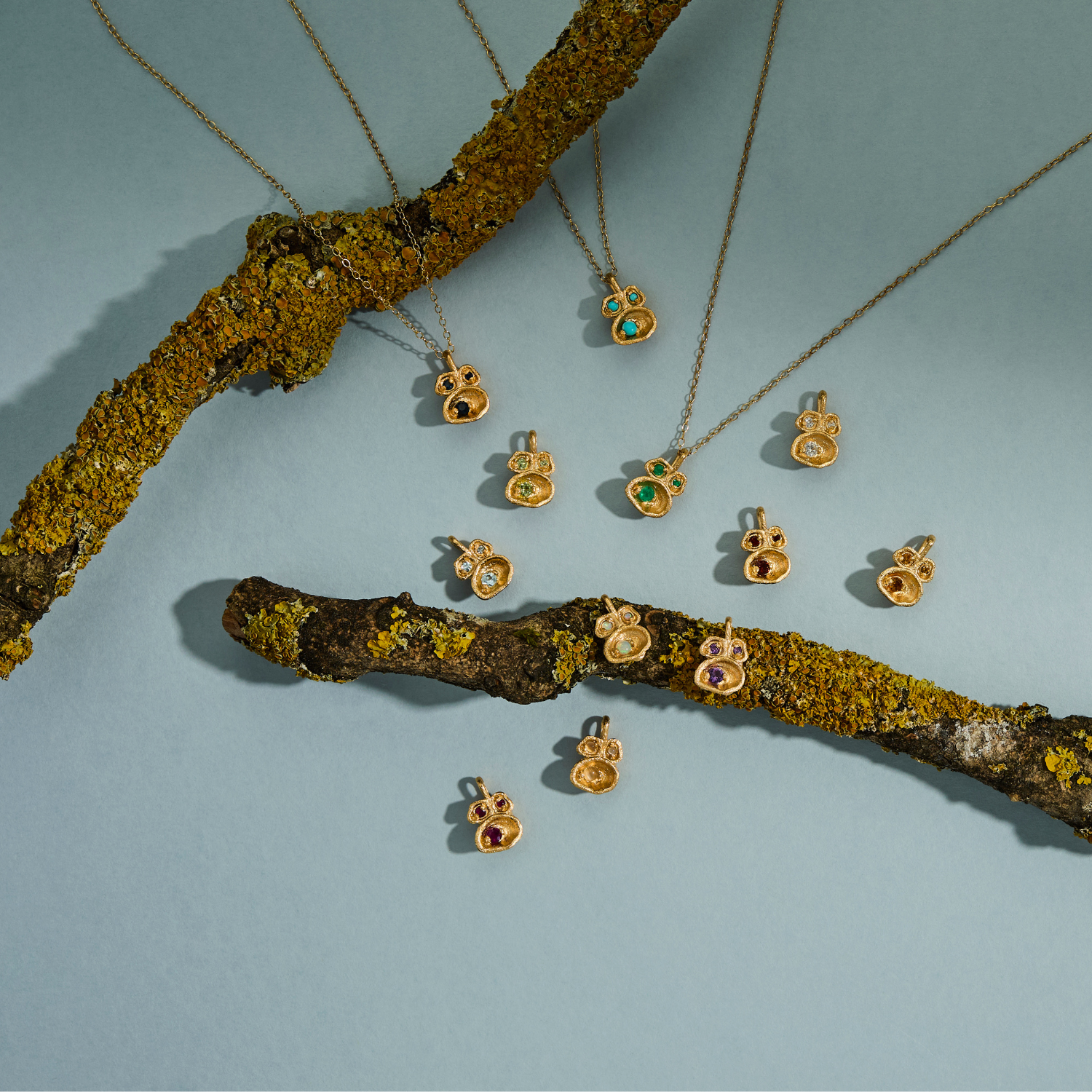 Lichen Birthstone Gold Necklace