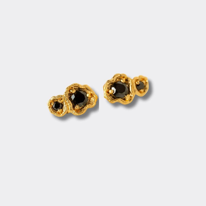 Black Spinel Gold Climber Stud Earrings