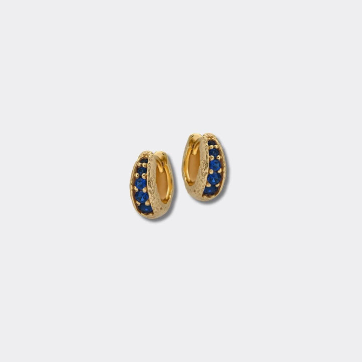 Sapphire Antique Gold Huggie Hoop Earrings