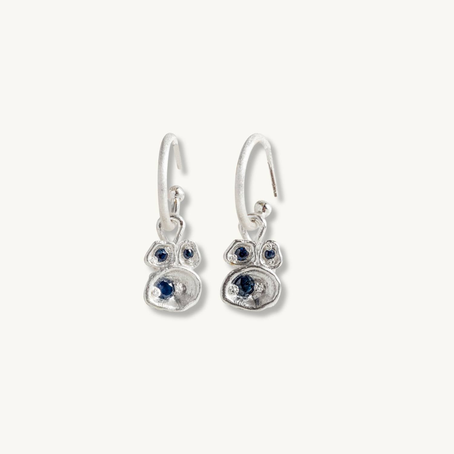 Sapphire Silver Lichen Hoop Earrings