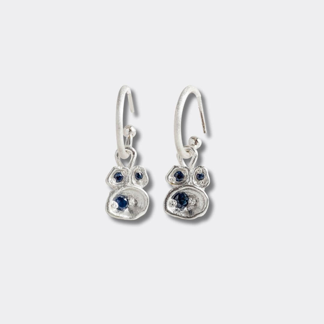Sapphire Silver Lichen Hoop Earrings