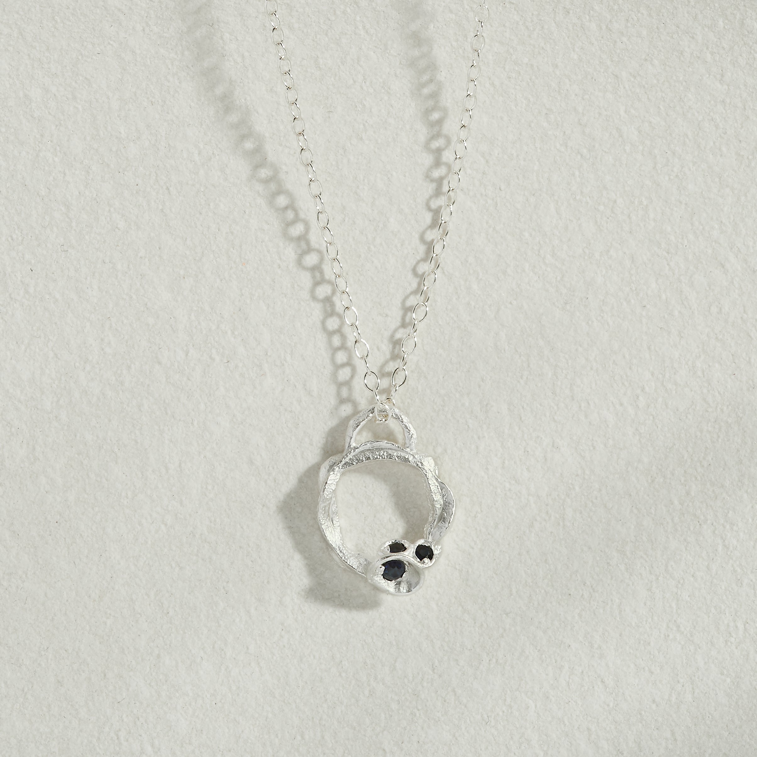 Sapphire Silver Circle Necklace (Small)